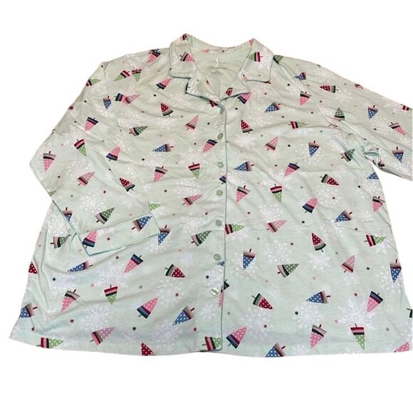Serenada Sleepwear Knit Christmas Trees Pajama Top, sleep shirt, like new! 3X - Picture 1 of 7